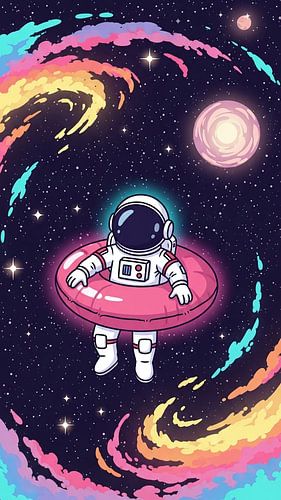 Astronaut Floating in Space Dreamy Cosmic Illustration with Stars and Galaxy by AciiidArt