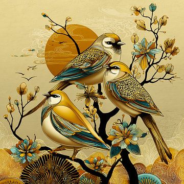 Vogels in Gouden Gloed van Karina Brouwer