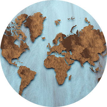 Zwevende bruine wereldkaart op blauw van Arjen Roos