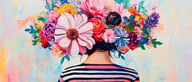 Flower crown on striped back by Poster Art Shop