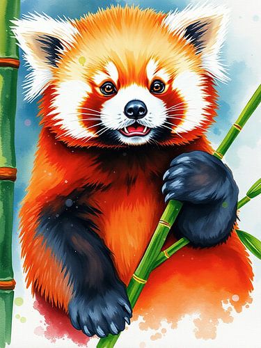 Panda rouge aquarelle