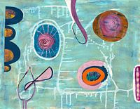 Abstract schilderij met collage elementen op papier