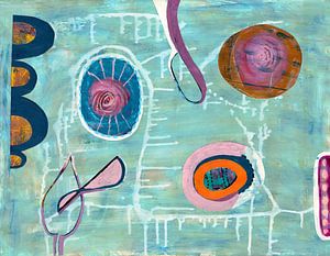 Peinture abstraite avec des éléments de collage sur papier