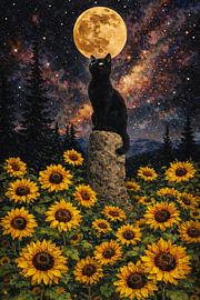 Black Cat Under the Cosmic Moon by Dodik Hariyono