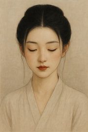 Serenity in Linen – Japandi Portrait by RezArt
