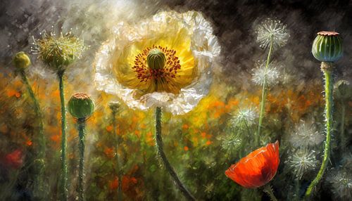 prachtige klaprozen en paardenbloemen