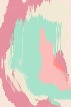 Peinture abstraite aux couleurs pastel. Vert turquoise, rose, blanc sur Dina Dankers