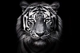 Black-and-white tiger portrait, epressive by Art & Soul Creations