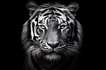 Zwart-witte tijgerportret, epressief van De Muurdecoratie