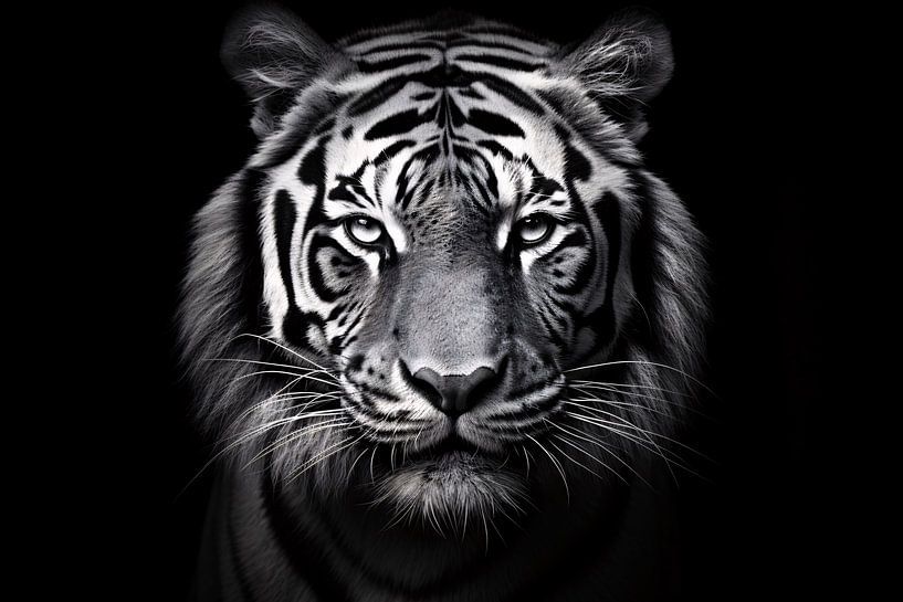 Schwarz-weißes Tigerporträt, epressiv von Art & Soul Creations