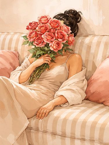 Fille avec bouquet de roses