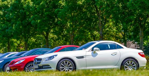 Witte Mercedes Benz SLK compacte luxe roadster