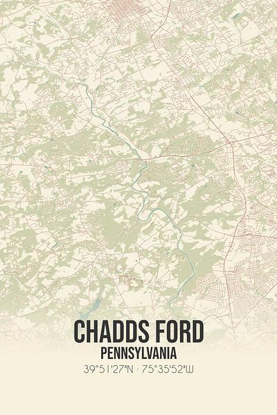Carte ancienne de Chadds Ford (Pennsylvanie), USA. par Affiches de lieux