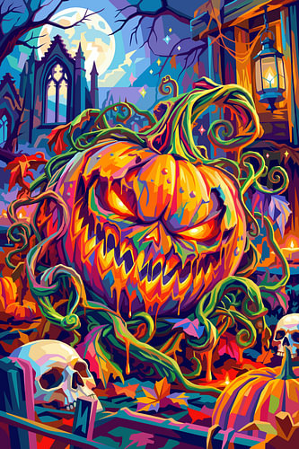 PUMPKIN GHOST HALLOWEEN WPAP POP ART ILLUSTRATION MAGIC – FUN & FESTIVE METAL POSTER
