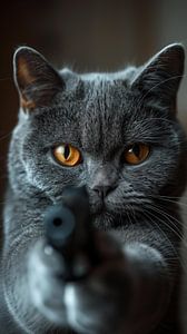 Katze mit Gewehr stehend panorama
