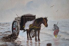 Gemälde: Muschelfischer mit Pferd und Wagen