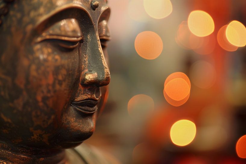 Gros plan du Bouddha avec un éclairage chaud par Imperial Art House