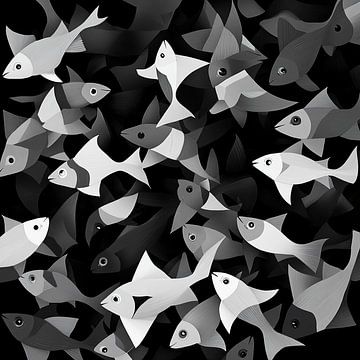 Zwart-witte abstracte vissen | Kaleidoscoop Magie van Karina Brouwer