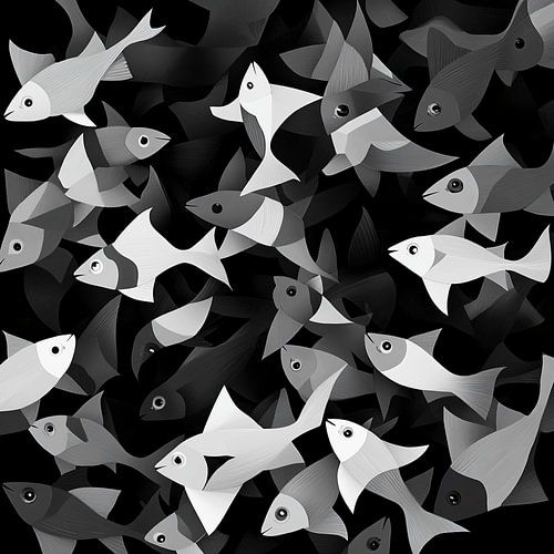 Black-and-white abstract fish | Kaleidoscope Magic