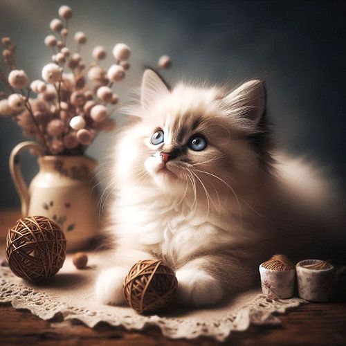 ragdoll kitten speelt