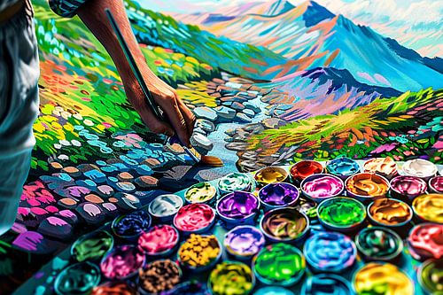 Paysage de montagne coloré avec détails