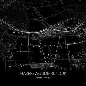 Zwart-witte landkaart van Hazerswoude-Rijndijk, Zuid-Holland. van Rezona