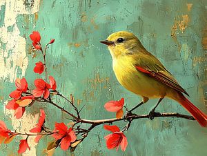 Oiseau sur une branche fleurie