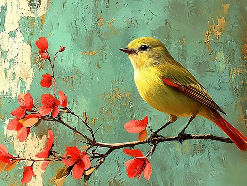 Vogeltje op bloesem tak