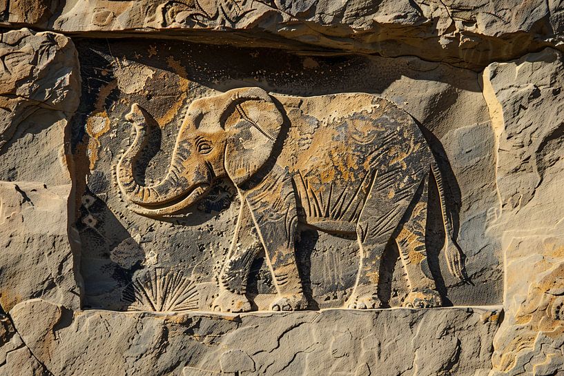 Gravure olifant op steen muurdecoratie van Art & Soul Creations