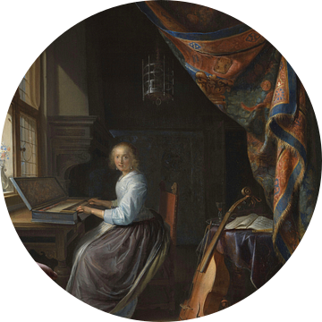 Een vrouw die een klavichord speelt, Gerrit Dou...