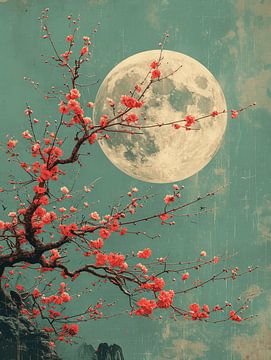 Fleurs et pleine lune au Japon sur Studio Allee