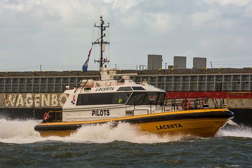 Pilot Tender Lacerta rauw en hard door de golven IJmuiden.