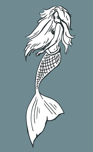 Moderne stijl - zeemeermin in grijsblauw en wit