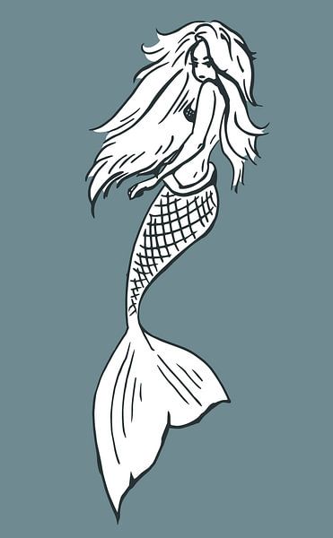 Moderne stijl - zeemeermin in grijsblauw en wit van Emiel de Lange