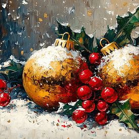Golden Balls With Holly by Abstract Painting