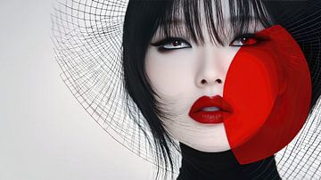 Stijlvolle Aziatische vrouw met rode lippenstift van Frank Heinz