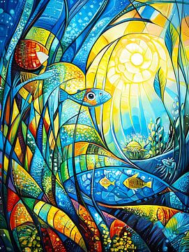 Welt unter Wasser. Leuchtende Farben, Buntglas