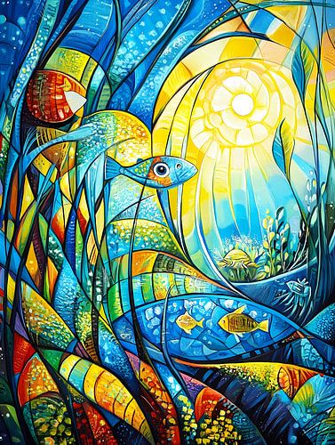 Welt unter Wasser. Leuchtende Farben, Buntglas
