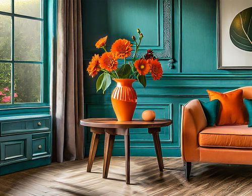 Huis met vaas en bloemen