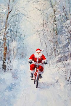 Kerstman op de fiets van Poster Art Shop