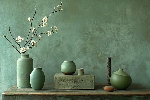Groene stilleven keramische vazen