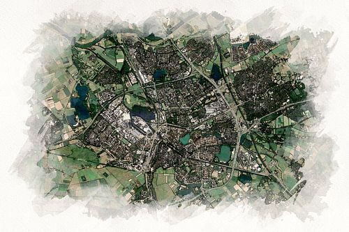 Kaart van 's-Hertogenbosch in Aquarel Stijl