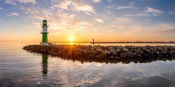 Vuurtoren in de haven van Warnemünde van Voss fotografie