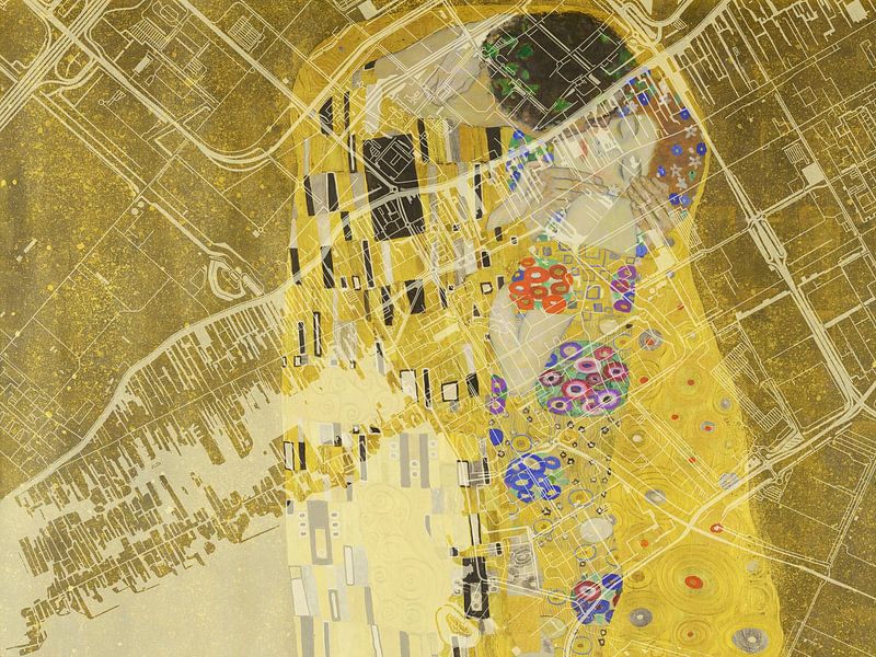 Map of Aalsmeer with the Kiss by Gustav Klimt by De Kaartenwinkel