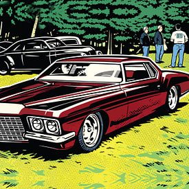Maroon Muscle Car Pop Art Montage von Ramy Salah Hefny