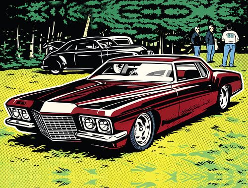 Maroon Muscle Car Pop Art Assemblage