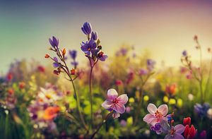 Frühlingswiese blüht mit Blumen Illustration
