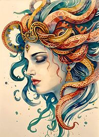 Watercolor medusa with Snake by BRZ999