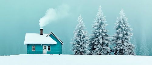 Winterhut in de sneeuw met rooksignalen