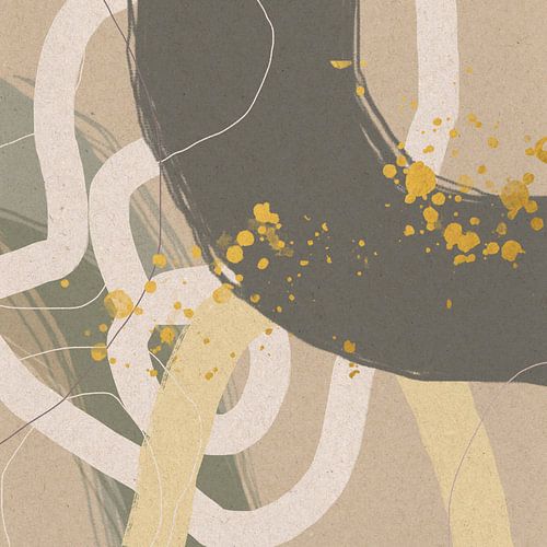Abstracte Geometrische Organische Vormen en Lijnen in Goud, Groen en Beige.